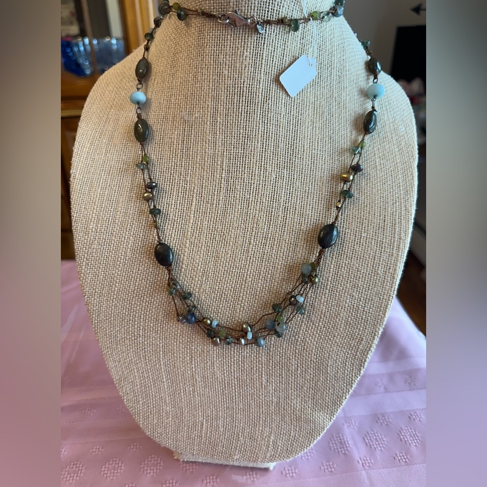 Lia Sophia 38 inch beaded necklace on cord multicolor beads lobster clasp